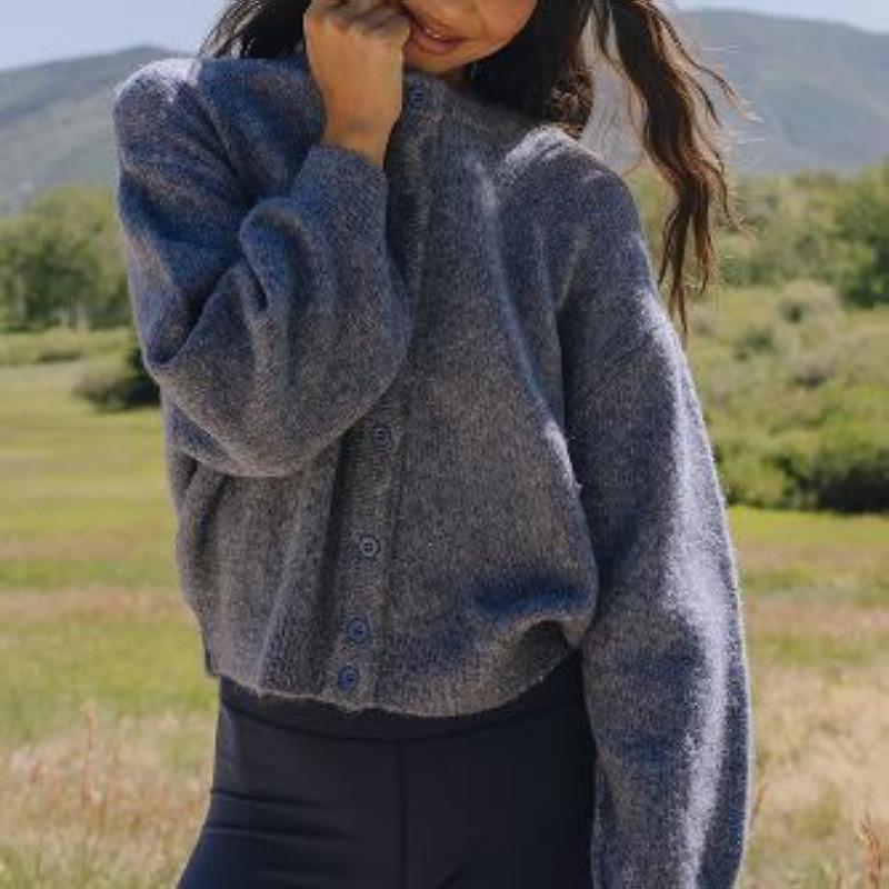 Street Style Dame Strikket Cardigan Med Knapper Til Forår Casual Brug