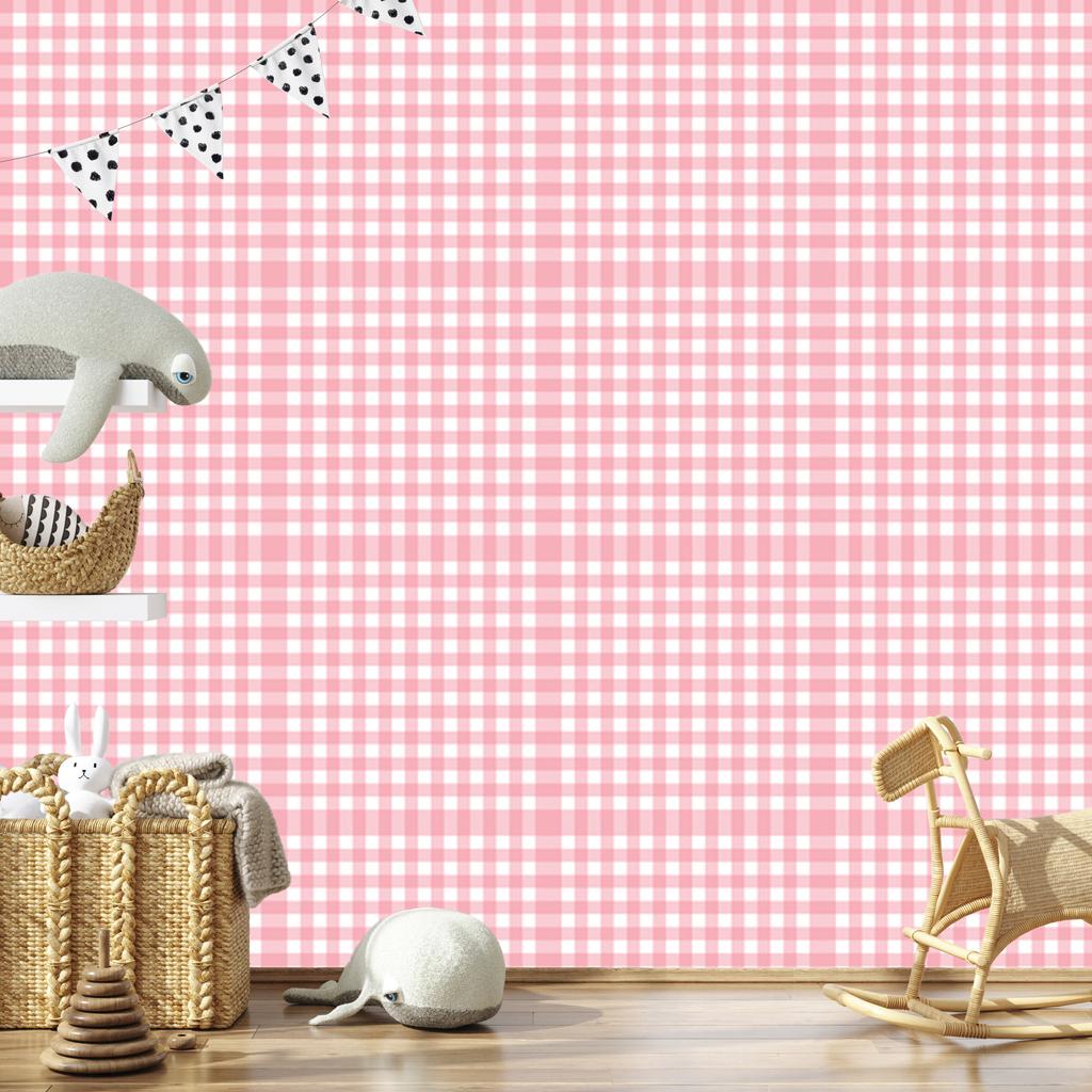 Wallpaper Fabric Pattern Coral, White and Powder Pink 50x1000