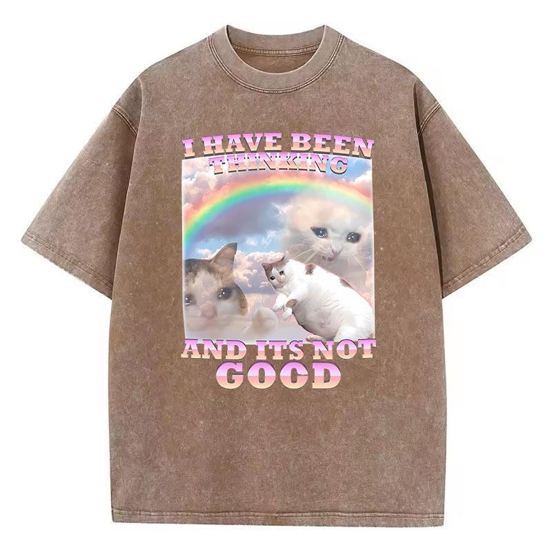 Funny Rainbow Cat Retro T Shirt Vintage Washed 100% Cotton T-Shirt Graphic Tee Casual Streetwear Spring Summer Fall Tee