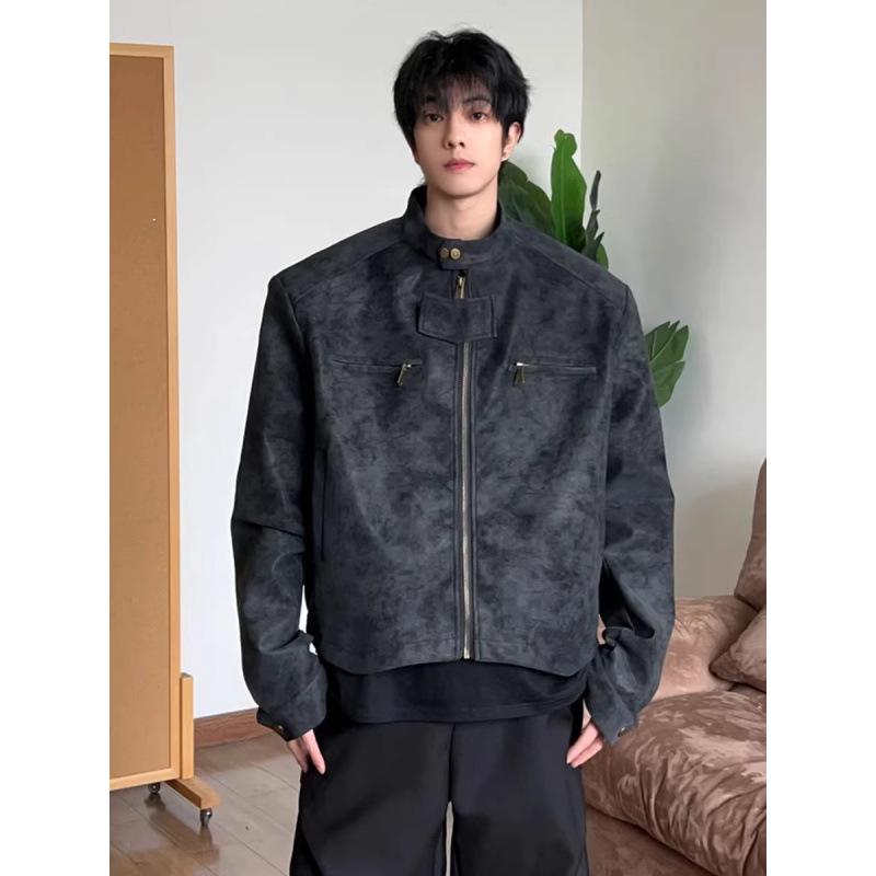 Men's Retro Stand Collar PU Leather Motorcycle Jacket - Spring Casual Design
