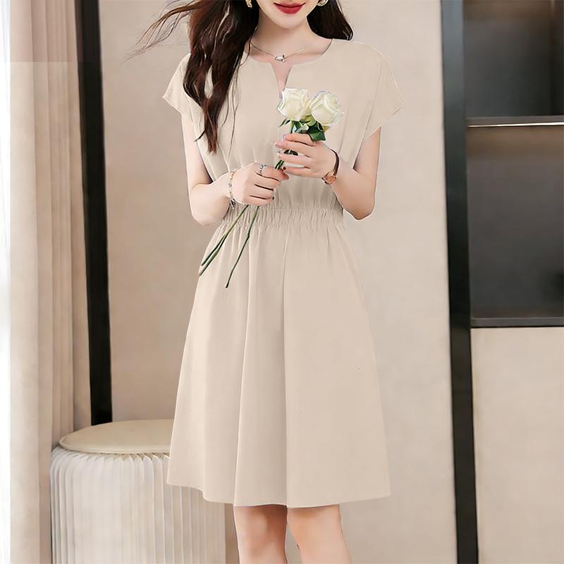 ZANZEA נשים קז'ואל צווארון V בצבע אחיד שמלת שרוול קצר