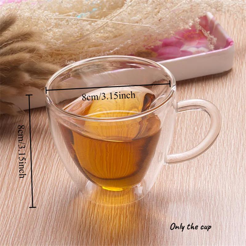 

Heat Resistant Wall Glass Mug Heart Shaped Design Insulated Clear Cup for Tea Coffee Office Home Daily 100-300ml