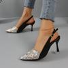 Мода 2025 Лето Разноцветные Женские Слингбэки Высокие Каблуки Острый Носок Тонкие Каблуки Туфли с Ремешком на Пряжке для Модного Платья Вечерние Сандалии