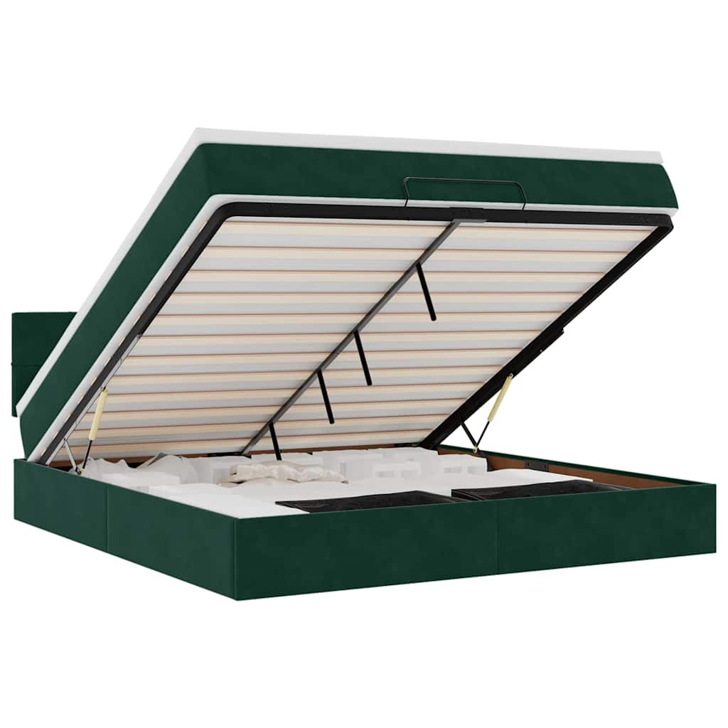 Ottoman Bed with Mattress Dark Green 160x200 cm Velvet