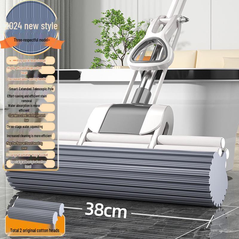 Large PVA Sponge Roller Mop - Hand-Free Squeeze, Absorbent & Lightweight