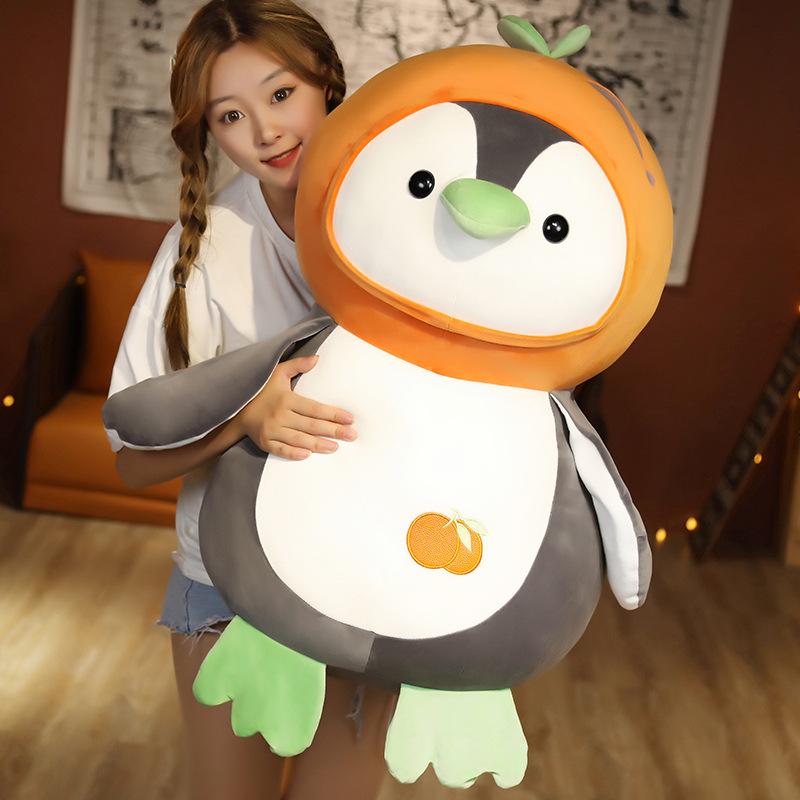 Large Fruit Penguin Pillow: Cute Antarctic Plush Toy for Bed, Huggable Sleeping Doll, Birthday Gift for Girls