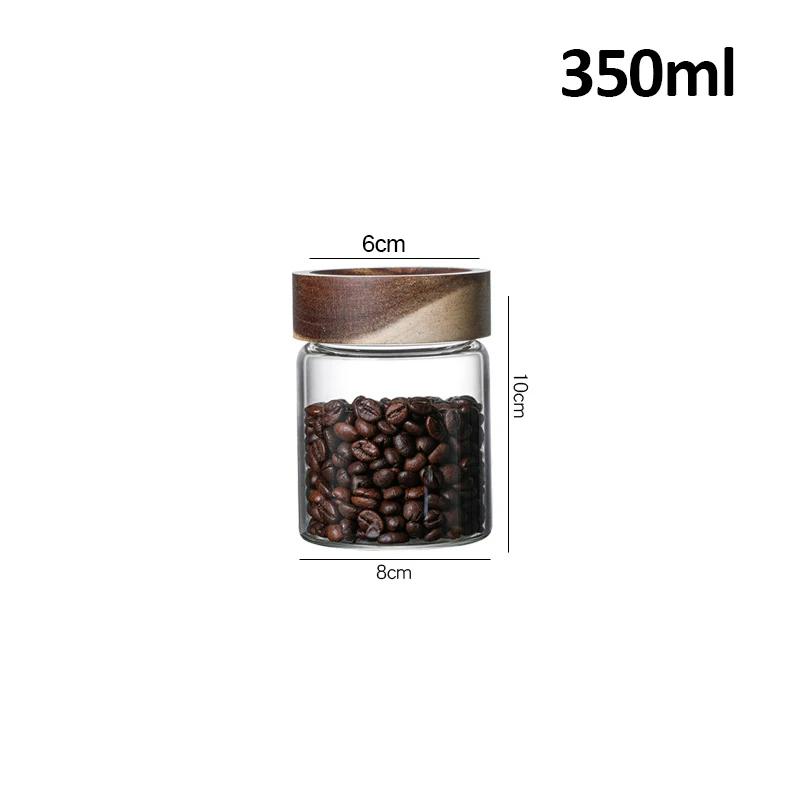 Kitchen Storage Bottles Jar Wood Lid Glass Airtight Canister Sealed Food Container Tea Coffee Beans Grains Candy Jars Organizer