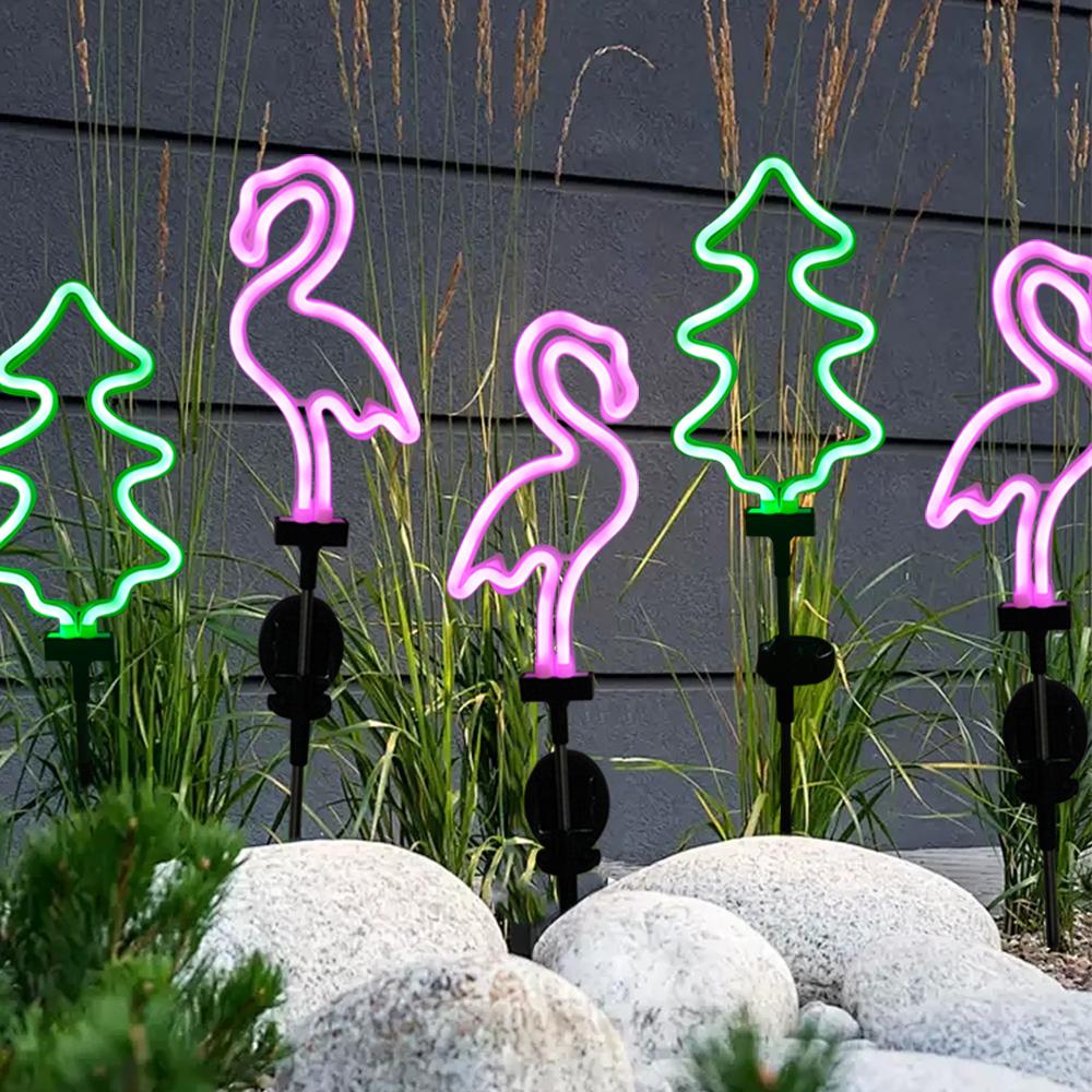 Solar Flamingo Garden Lights Neon Flamingo Tree Lights Landscape Courtyard Lamp Garden Decorative Lights Outdoor Stake Light