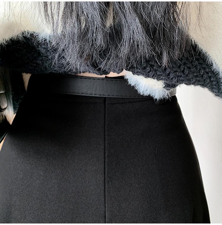2025 Autumn/Winter Women's High-Waist Grey Wool Pleated Mid-Length A-Line Skirt