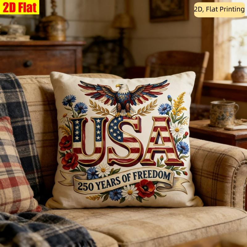 1Pc Usa Eagle Floral Print Throw Pillow Cover,Suitable For Sofa,Bedroom,Living Room,A Stylish Gift For Patriotic Enthusiasts