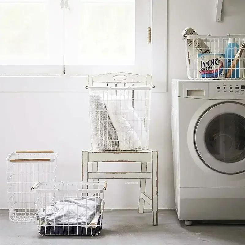 For Laundry Baskets Iron Dirty Clothes Basket with Wheels Change Clothes Basket Household Bathroom Double Layer Storage Shelf