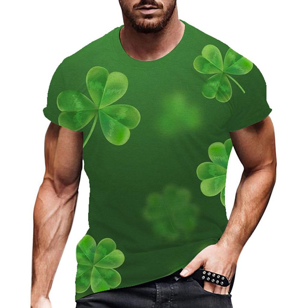 Summer Round Neck 3D St. Patrick's Day Green Printed Top Fashionable Casual Short Sleeved Men's T-shirts