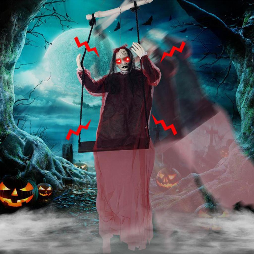 Halloween Red Clothes Swing Hanging Ghost Decoration Electric Luminous Sound Induction Horror Prank Decoration Prop