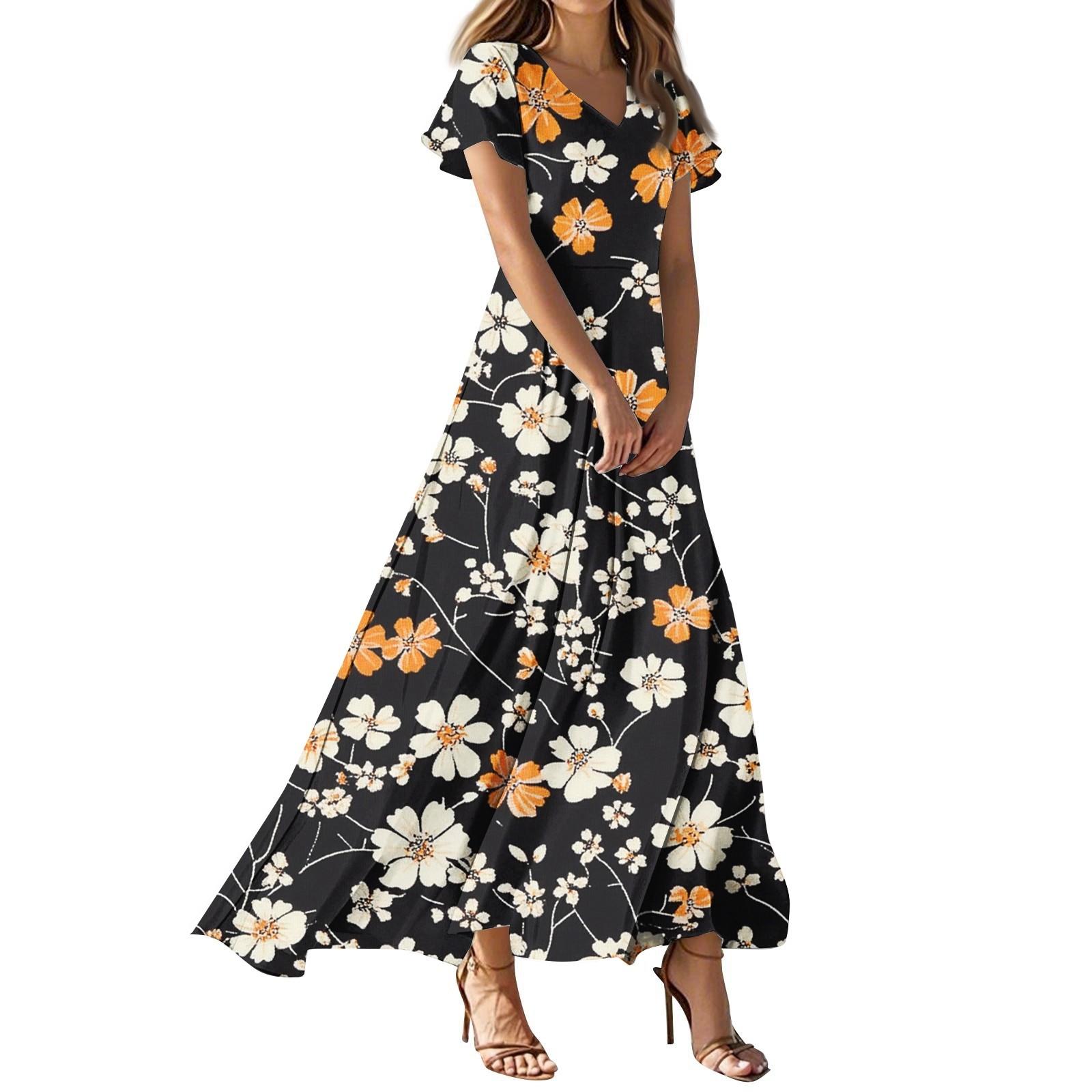 

Сукні для жінок літні повсякденні на ґудзиках з V-подібним вирізом з коротким рукавом сукні для роботи XXL чорний