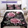 3PC Custom Name Elegant Rose Banner Bedding Set Duvet Cover Closure Includes 1 Duvet Cover & 2 Pillowcases for Bedroom