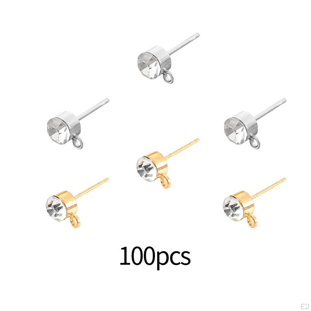 100 Pieces Rhinestone Earring Studs with Loop, DIY Supplies for Making Girls Women