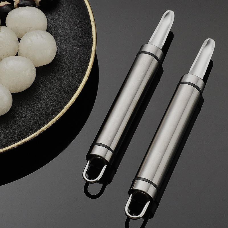 

Stainless Steel Longan Pit Remover, Large Shrimp Back Knife, Shrimp Brain Digging Tool, Meat and Heart Peeling Machine Double black lines-1pc