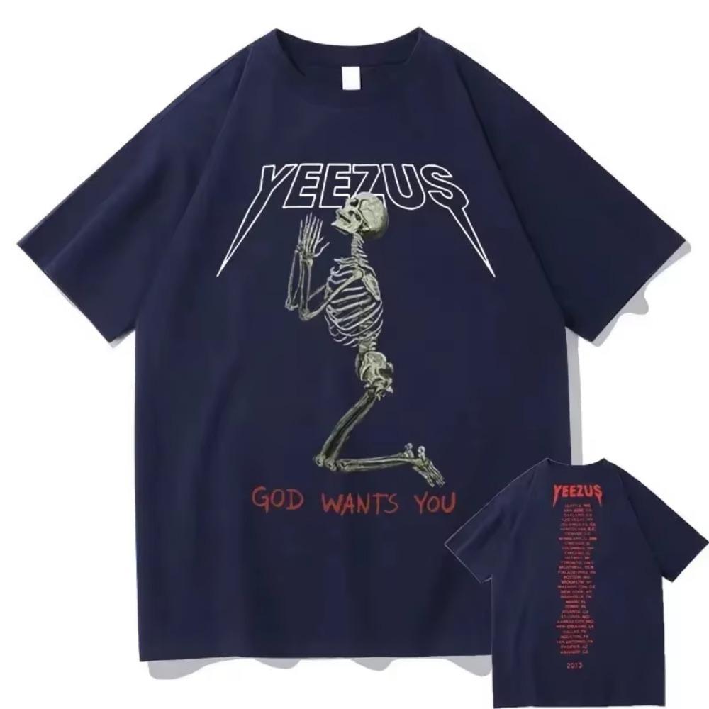 New God Wants You Kanye West Double Sided Print Tshirt Streetwear Skull Graphic T-shirts Men Women Hip-Hop T Shirt Man Tops Tees