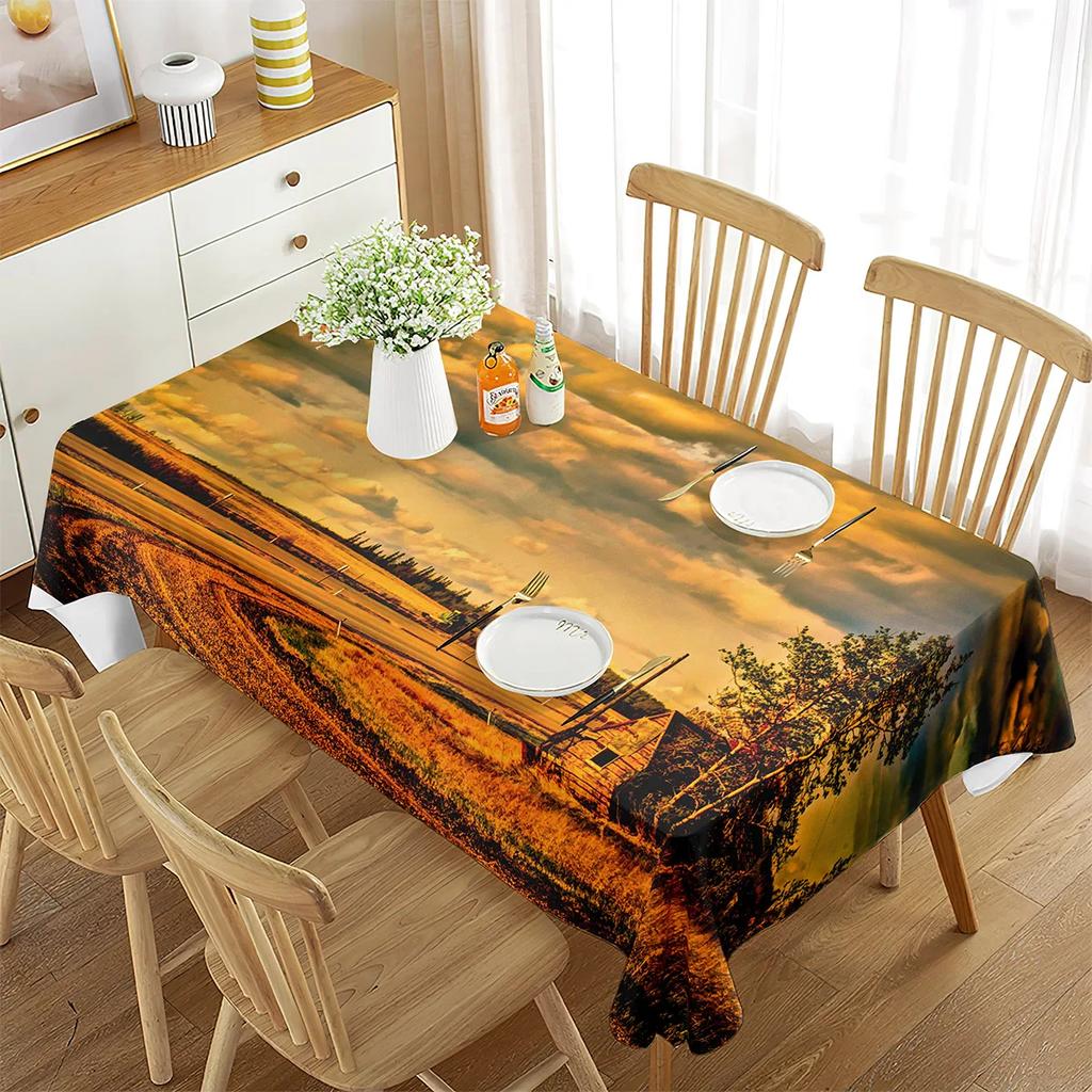 Tablecloth Landscape Waterproof Rectangle Table Cover House Amazing View Countryside Great for Parties, Holiday Dinner, Wedding