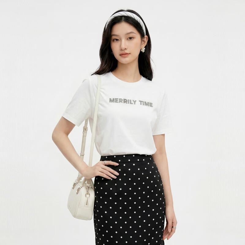 Qiushui Yiren Women s Letter 3D Rhinestone Loose T-Shirt XL