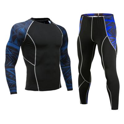 Tracksuit 2 Pcs/Set Men's Printed Sportswear Compression Shirt Pants Fitness Tights Rashguard
