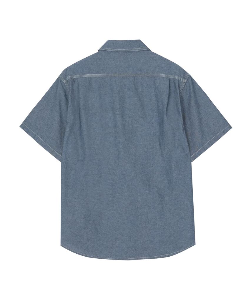 Yunibeosyeolobeolol Chambray Work Short Shirts Blue