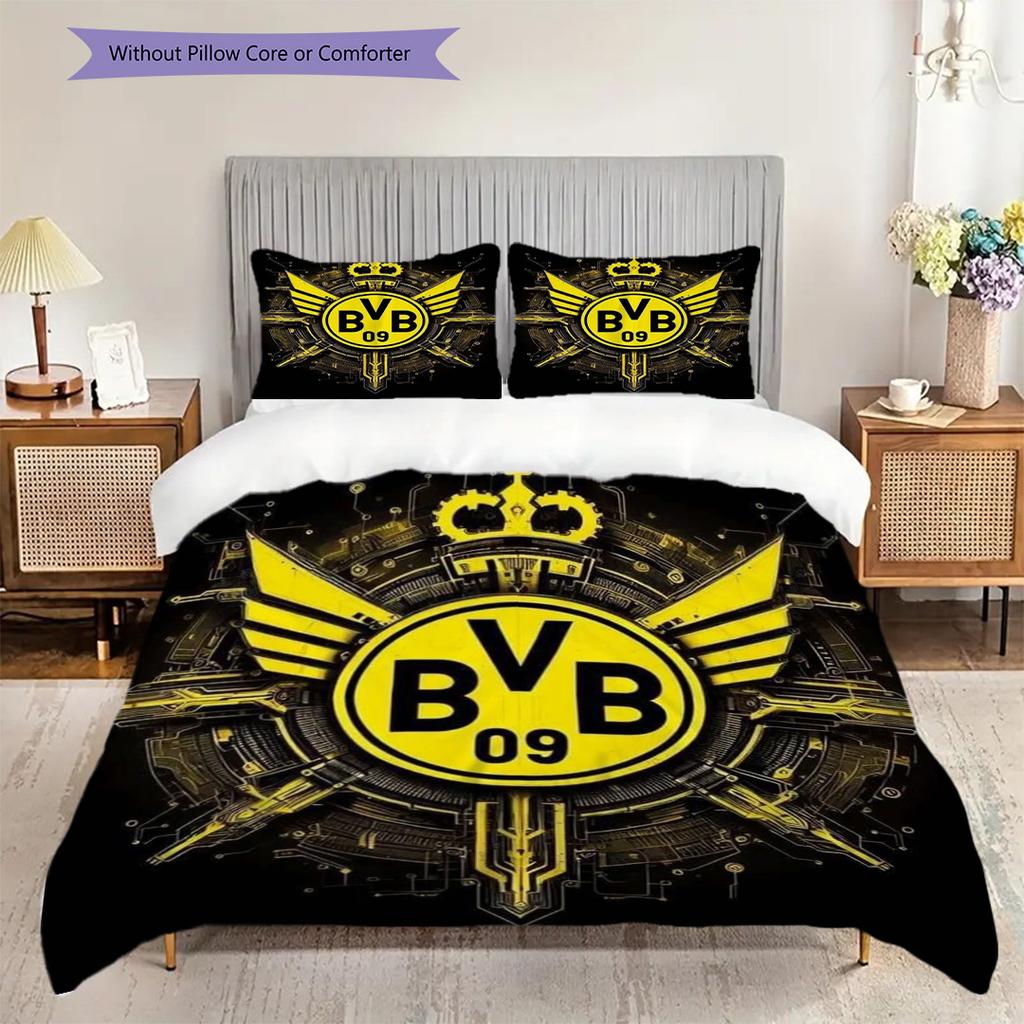 Biancheria da letto vibrante con emblema del Dortmund (1 * copripiumino + 2 * federa, senza nucleo) Set biancheria da letto 2D Piatto Regalo di Natale Compleanno Morbido e Confortevole