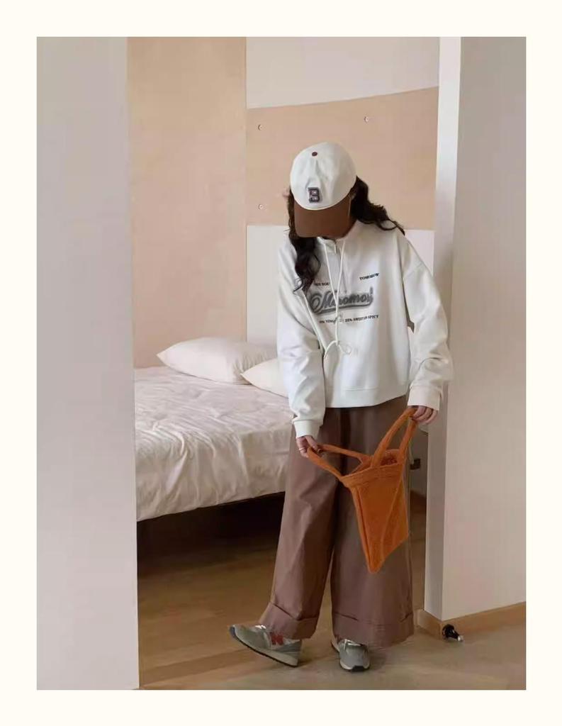 European Style Plus Size Stand Collar Sweatshirt for Women - High Waist, Slimming, Short Top for Spring & Autumn 2025