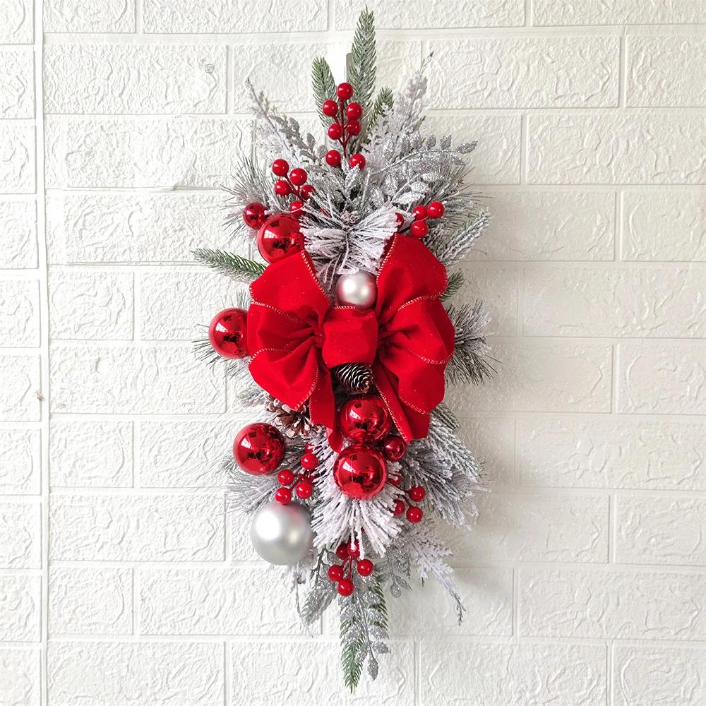 Christmas Artificial Garland Stair Wreath Christmas Wreath Decoration Light Up Cordless for Front Door Wall Window Stair
