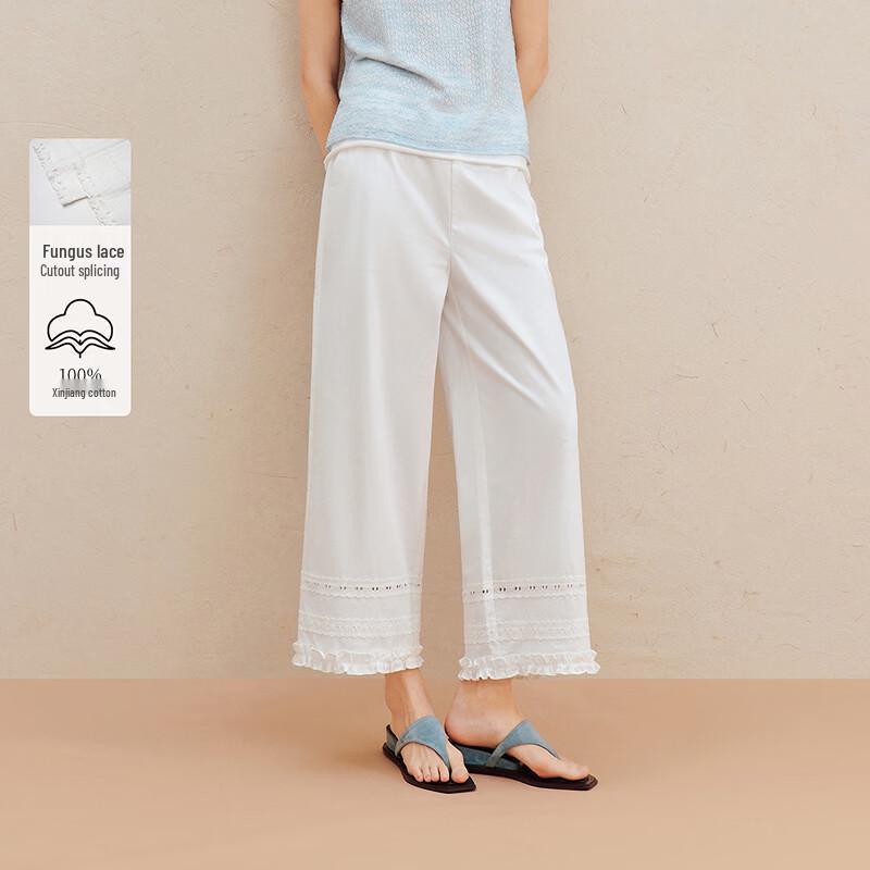 Inman Women s 100% Xinjiang Cotton Embroidered Cropped Wide-Leg Pants M