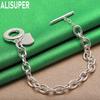 925 Sterling Silver Simple Heart Side Chain Beautiful Bracelet Gift Jewelry
