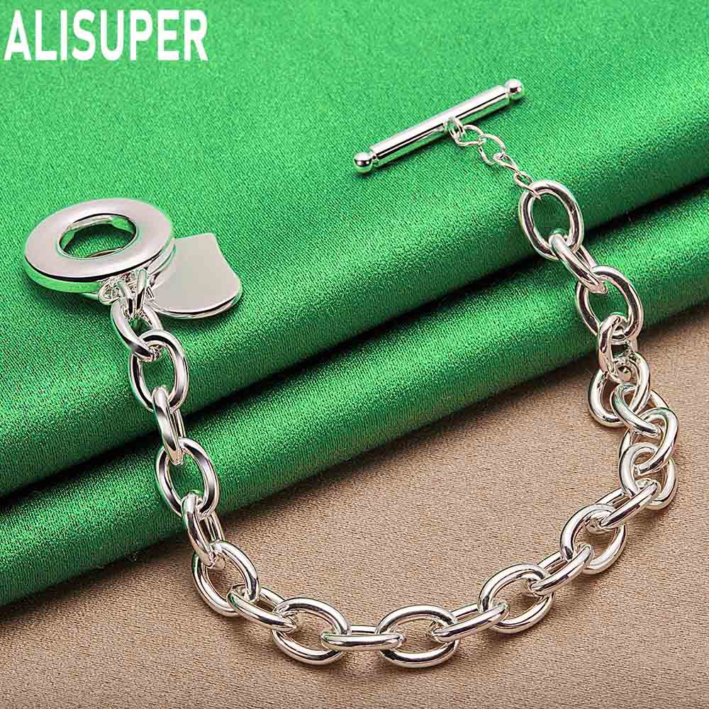 925 Sterling Silver Simple Heart Side Chain Beautiful Bracelet Gift Jewelry