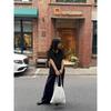 American V-neck gray front shoulder short-sleeved T-shirt women's summer new Korean loose lazy wind relaxation top