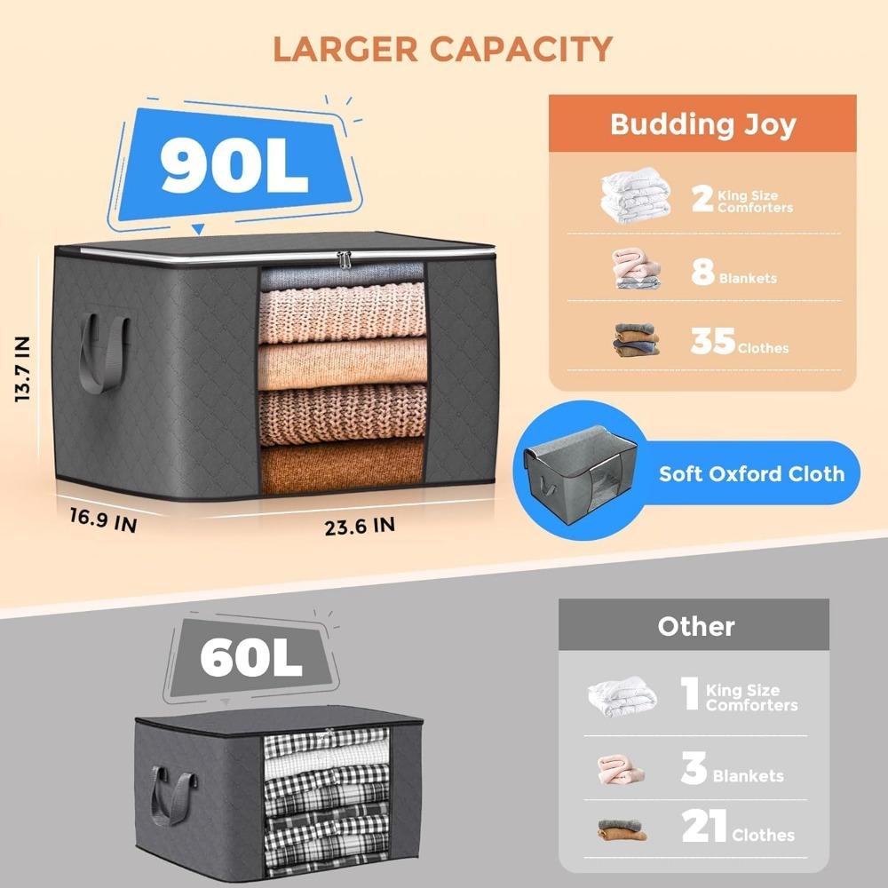 Large Storage Bags,  Clothes Storage Bins Foldable Closet Organizers Storage Containers for Clothing Blanket Comforters Bed Sheets Pillows and Toys