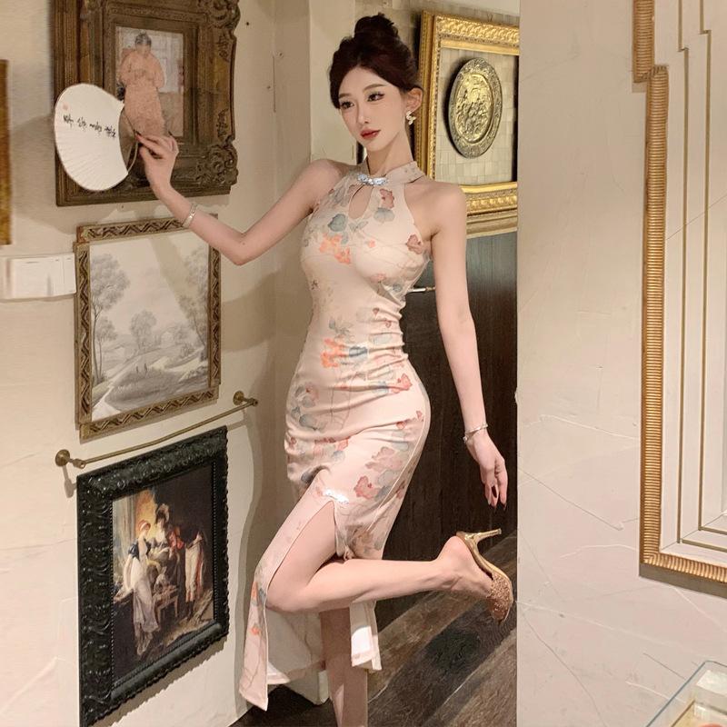 Women's temperament retro improved cheongsam split slim dress