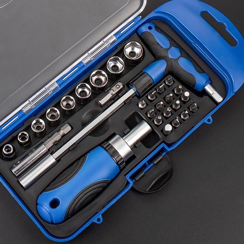 MultiFunction Hand Tool Kit With Ratchet Wrenches Handle And Screwdriver Set For Repairs