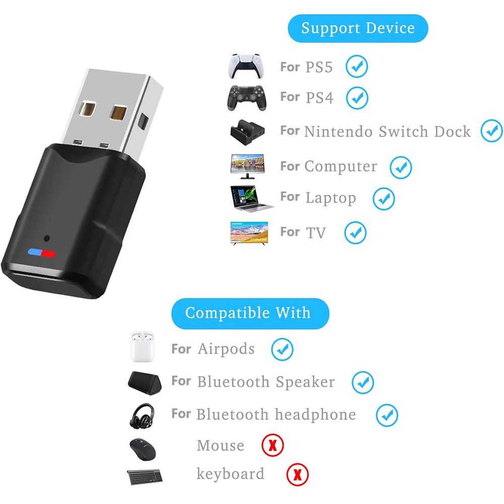 Wireless Bluetooth 5.3 Adapter For PS5, PS4, Switch Dock For Headphones Speakers