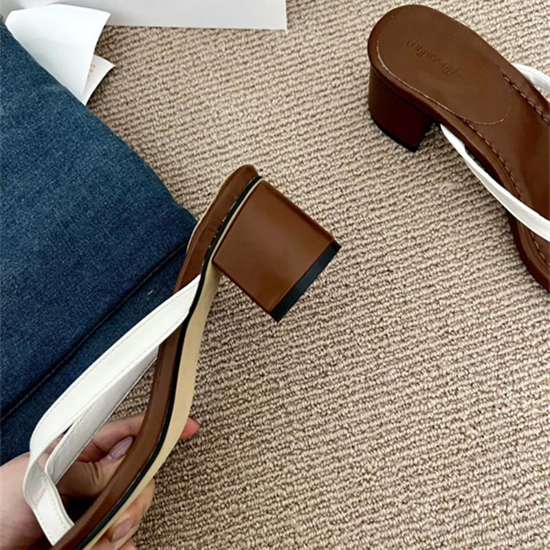 Fashion Square Heel Open Toe Women Flip-flops Comfortable Soft Square Toe Slide Sandal Fashion Simple Non-slip Women Vacation Beach Shoe