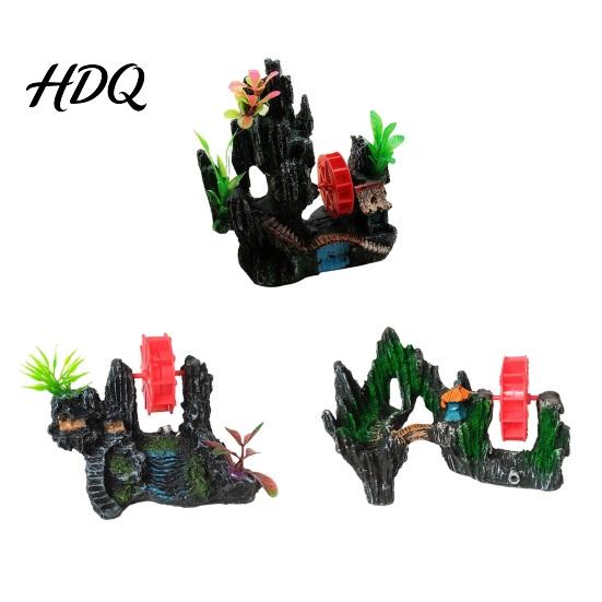 Artistic Fish Tank Decor Aquarium Spinning Waterwheel Ornament Mini Rockery Mountain Waterwheel