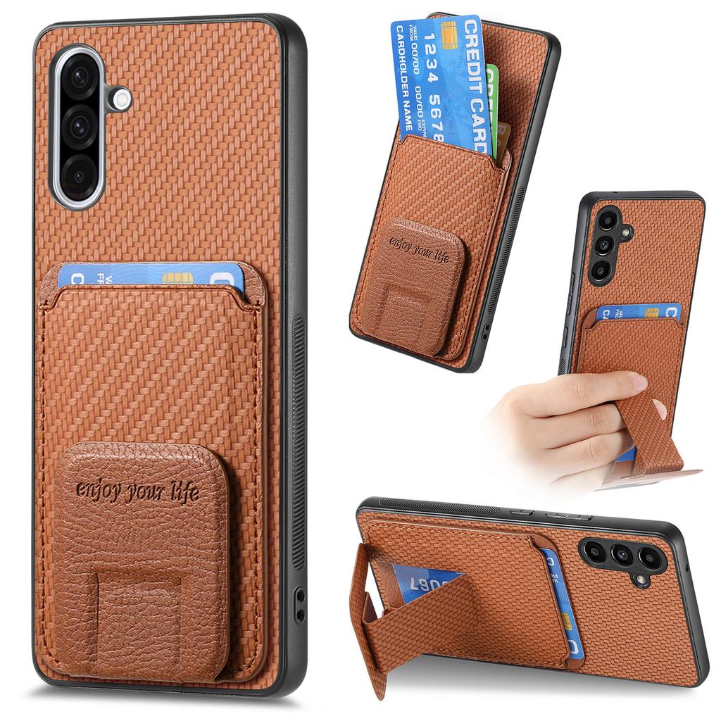 For Samsung Galaxy A36 5G Case Card Holder Carbon Fiber Texture Leather Coated TPU Phone Cover