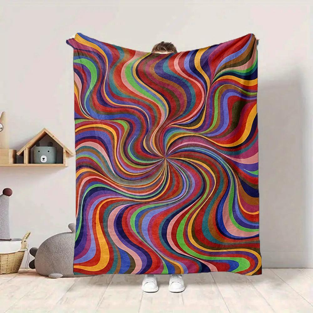 1pc Psychedelic Waves Blanket, Lightweight Flannel Throw Blanket for Sofa, Bed, Travel, Camping, Living Room, Office, Couch018