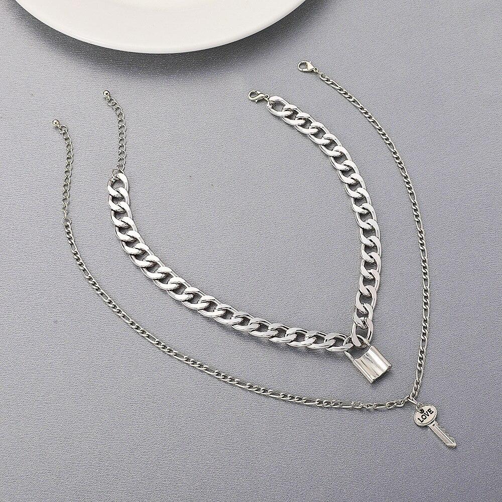 Multi Layer Lover Lock Pendant Choker Necklaces Steampunk Padlock The Chain Necklaces Collier Best Couple Jewelry Present GiftFashion Pendant