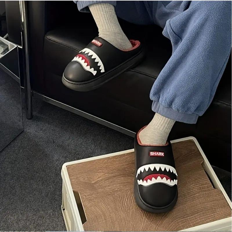Cotton slippers men's shark winter funny indoor home slippers thick bottom warm non-slip student dormitory cotton drag men