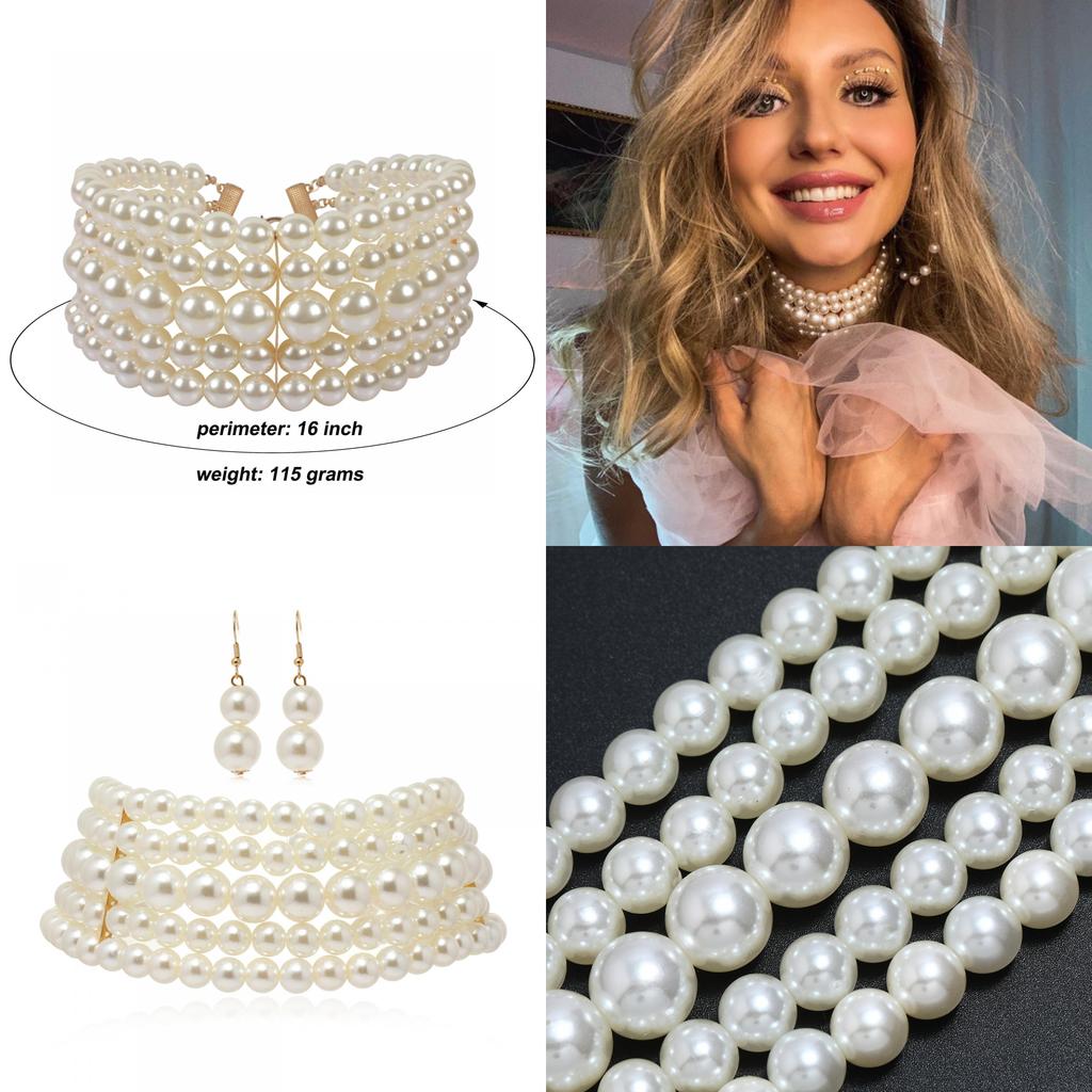 Elegancki wielowarstwowy naszyjnik z pereł i kolczyki dla kobiet ze stylem łańcuszka z falą wodną