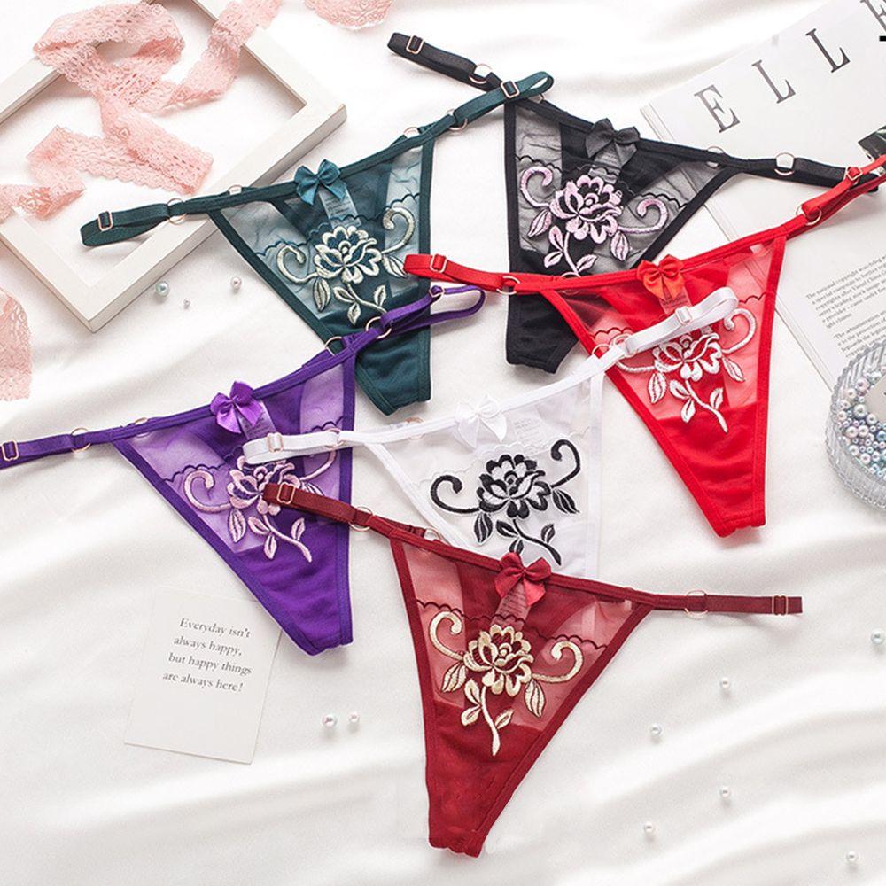 waist Flower Embroidery Girls Lace Bow Panties Seamless  Briefs Women  T-back Ladies Bandage Thongs