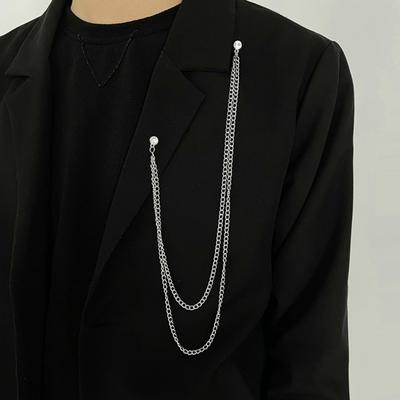 Men Brooch Long Chain High-end Fine Workmanship Hollow Out Rhinestone Decor Match Clothes Luxury