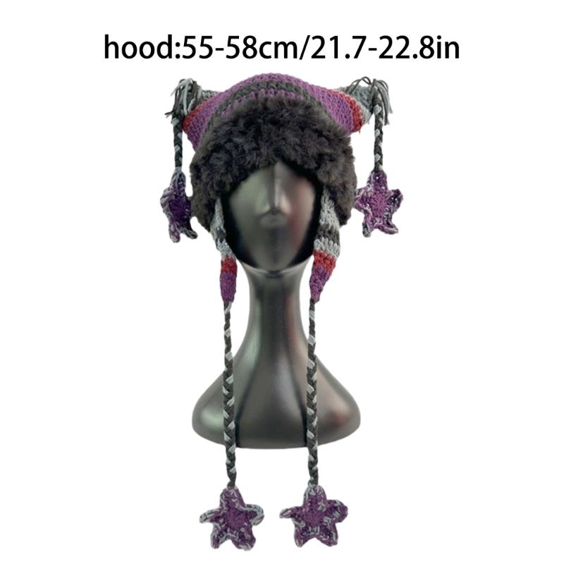 Winter Knitted Bucket Hat For Girl Outdoor Thick Warm Star Caps Cat Ear Hat for Womens Teens Girls Sunscreen Star Caps