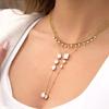 Fashion New 18k PVD Gold Plated Stainless Steel Necklace White Zircon Tassel Pendant Long Y Chain Waterproof Necklace Daily Wear