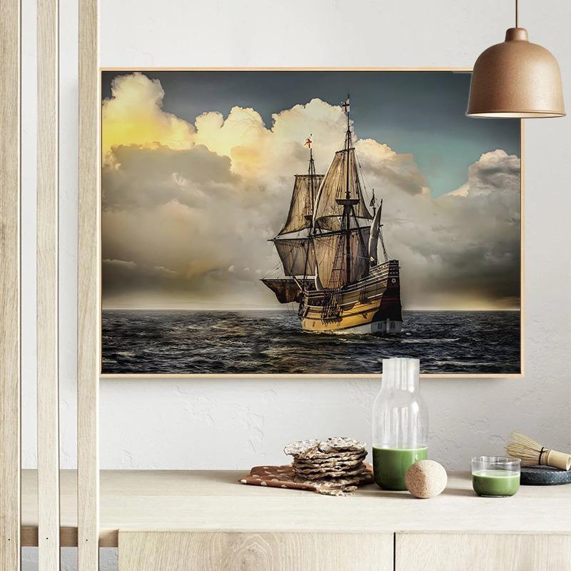 Pôster de Paisagem de Veleiro Vintage Navegando Impressão em Tela Arte de Parede de Veleiro Oceânico Vintage Imagem Decoração de Quarto de Casa Cuadros