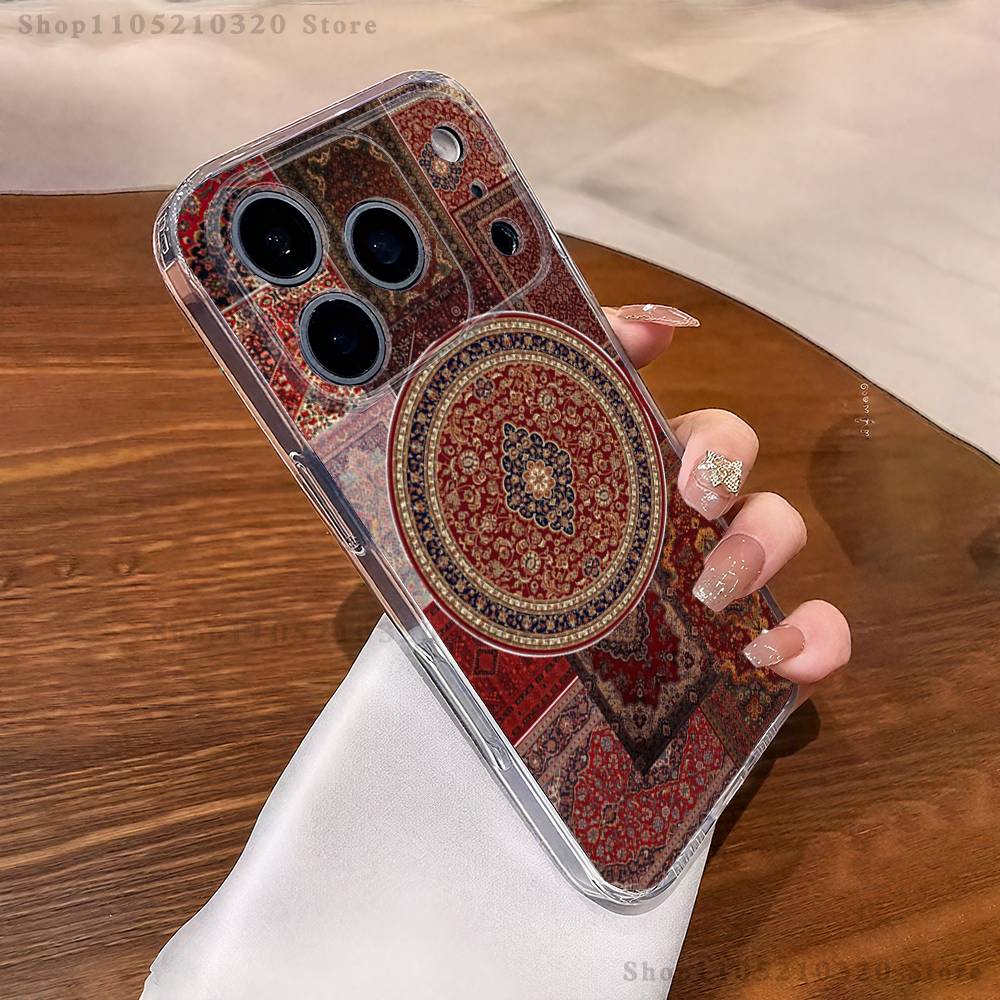 

Arab Persian Carpet Floral Phone Case For iPhone 17,16,15,14,13,12,11 Pro,Max,Plus,XR,Mini,E Clear Full-coverage Soft Cover iPhoneXR